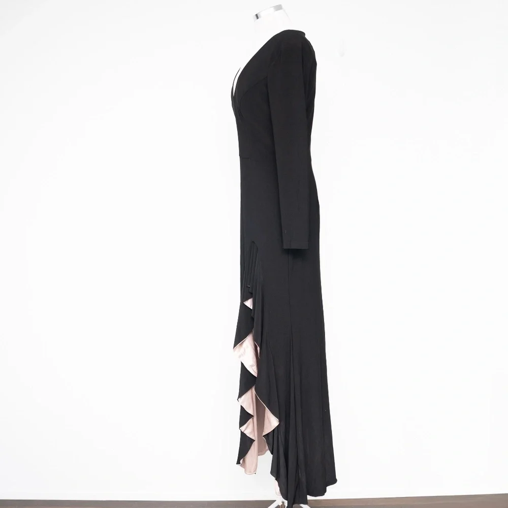 Xscape - Long Sleeve Stretchy V-neck Ruffle Dress - Picture 9 of 14